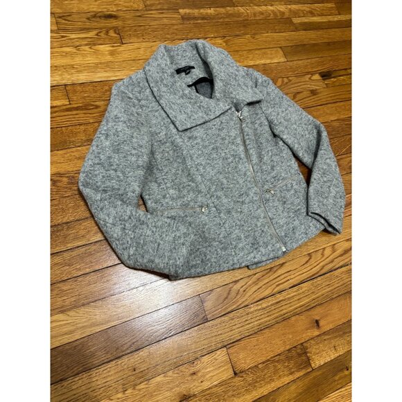 Ann Taylor Womens Boiled Wool Coat Size MP Petite Medium Gray Zip Up Pockets - Picture 3 of 8